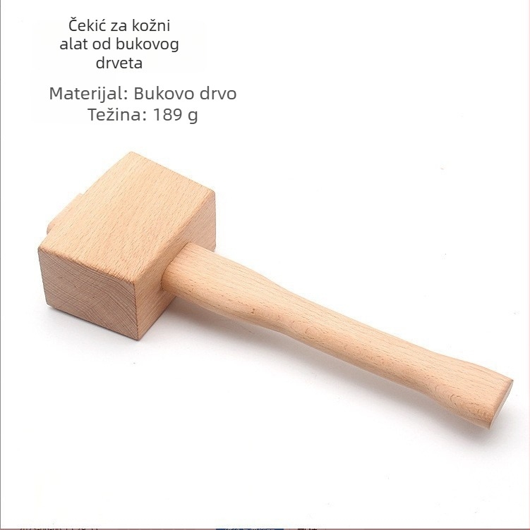 Kožni alati, ručna izrada, DIY — četvrtasti čekić od bukovine, drveni alat za obradu drveta, 245×80×45 mm