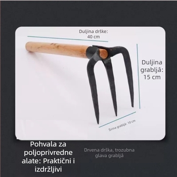 Grablja s tri zuba od visokougljičnog čelika za preoravanje tla i uklanjanje korova