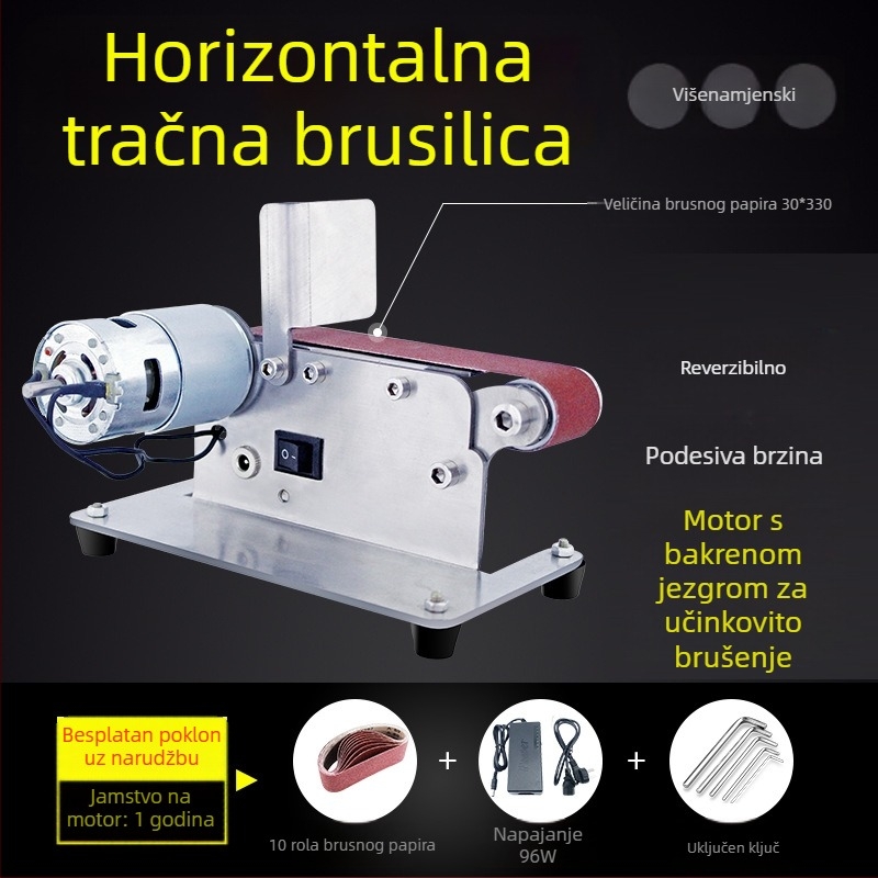 Mini tračna brusilica za drvo – stolni polirni i oštrački stroj, DIY, 24V