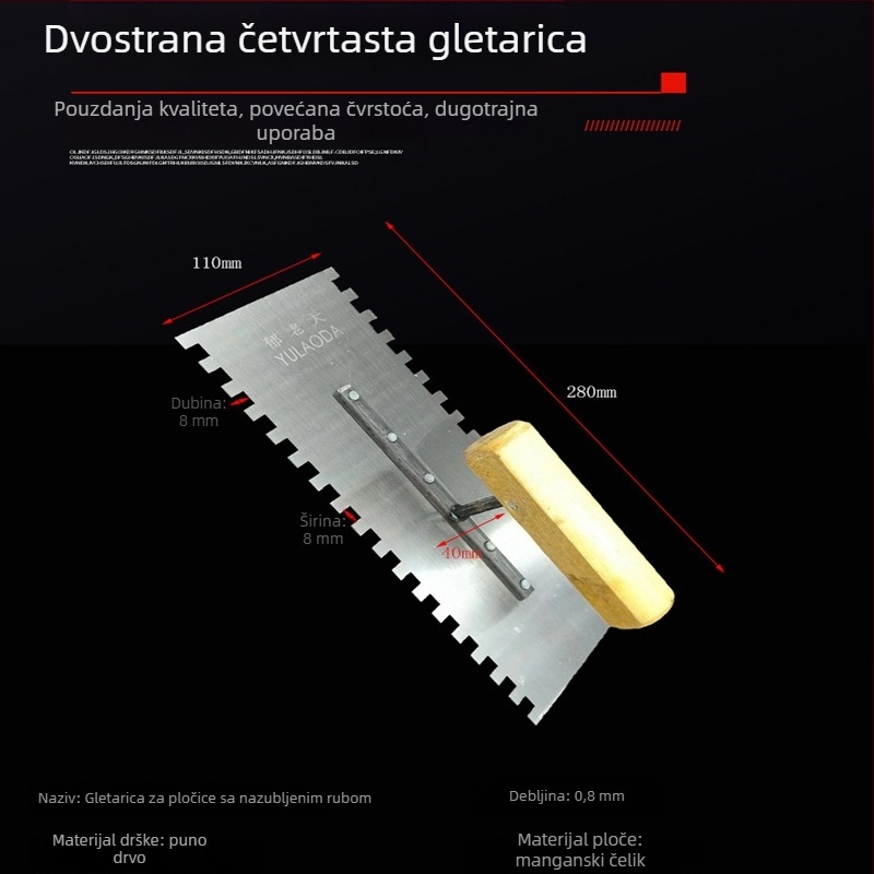 Zubasta špatula za pločice, građevinski alat za postavljanje pločica i žbukanje