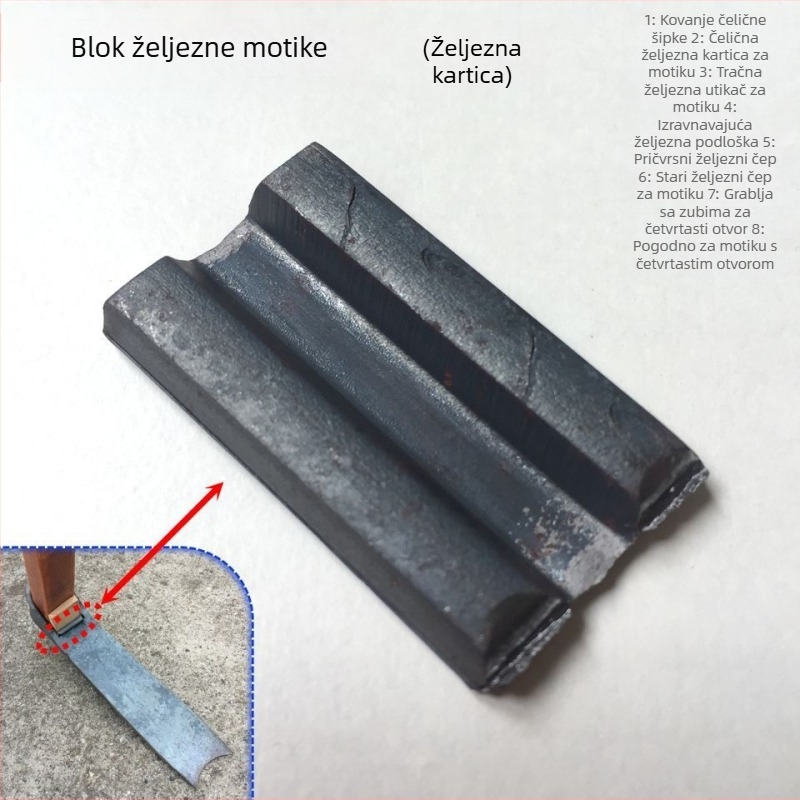 Dvostruka motika s drvenom drškom i glavom od alatnog čelika, širina 23 cm, ukupna duljina 40 cm; pogodna za poljoprivredu, industriju, vrt i uzgoj.