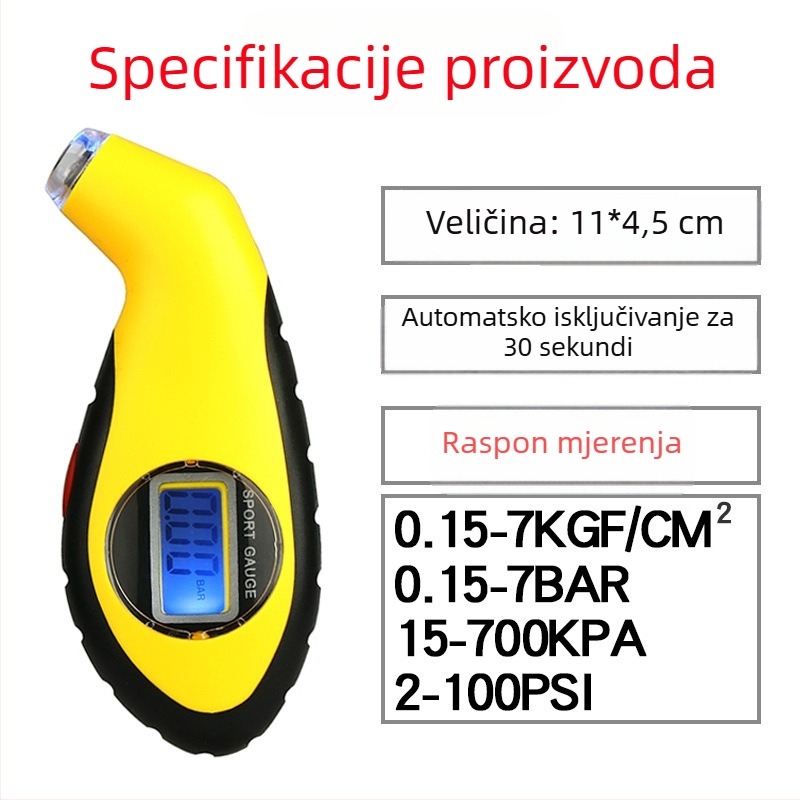 Digitalni mjerač tlaka u gumama s LCD zaslonom, automobilni monitor tlaka, visoka preciznost