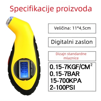 Automobilski mjerač tlaka u gumama, pištolskog oblika, s visokopreciznim digitalnim zaslonom