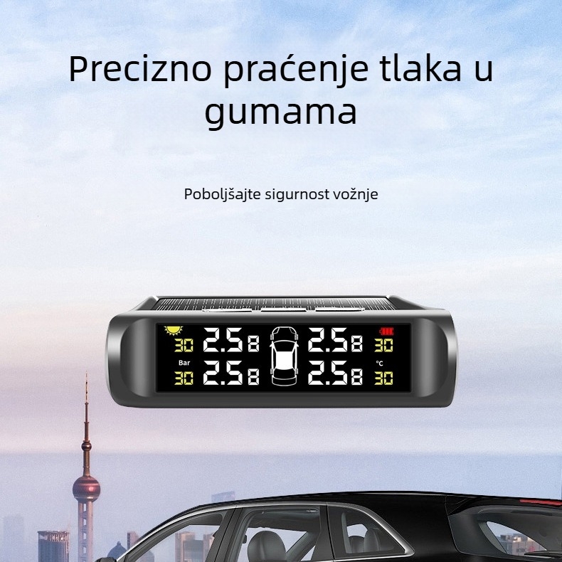 Bežični monitor tlaka u gumama s integriranim vanjskim senzorom za automobile i kamione, solarno napajanje, visoka preciznost, troznamenkasti prikaz