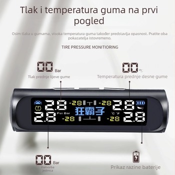 TY01 Solarni bežični monitor tlaka u gumama sa ugrađenim i vanjskim mjernim uređajem, visoka preciznost