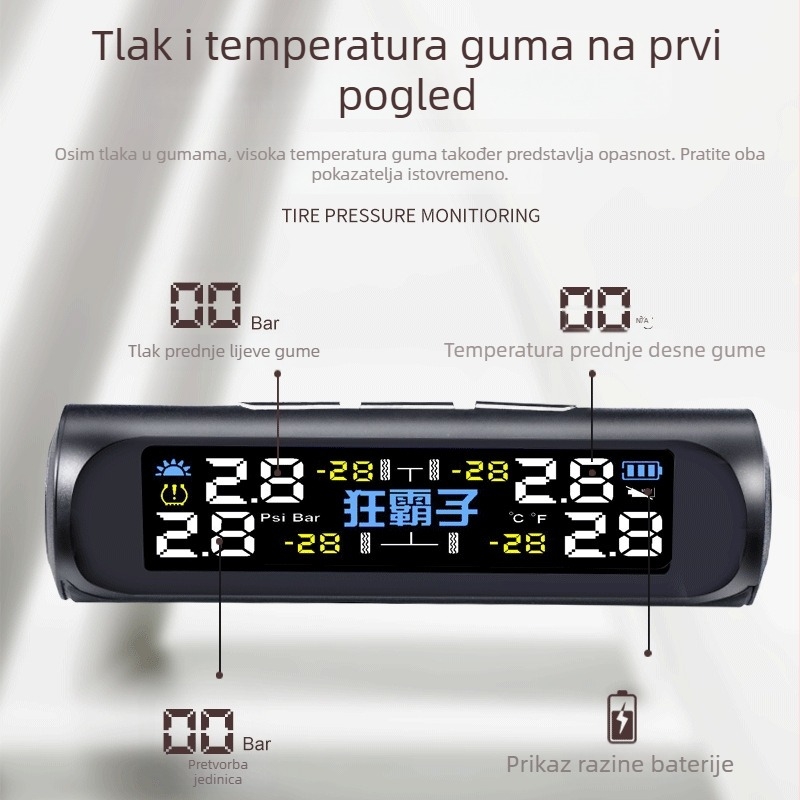 TY01 Solarni bežični monitor tlaka u gumama sa ugrađenim i vanjskim mjernim uređajem, visoka preciznost