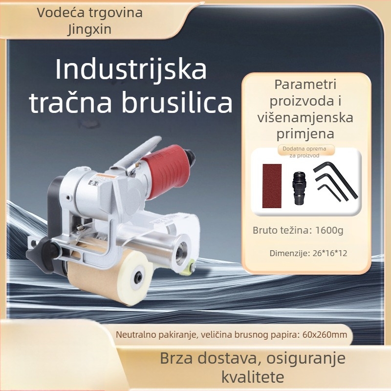 Kompaktna ručna brusilica s tank-stilom, pneumatska brusilica s remenom 60×260 mm za obradu drva – brušenje, poliranje, dorada rubova i zatvaranje rubova