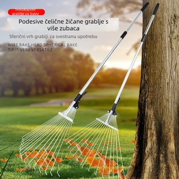 Hrable za lišće i travu s produžnim držačem i čeličnim zubima
