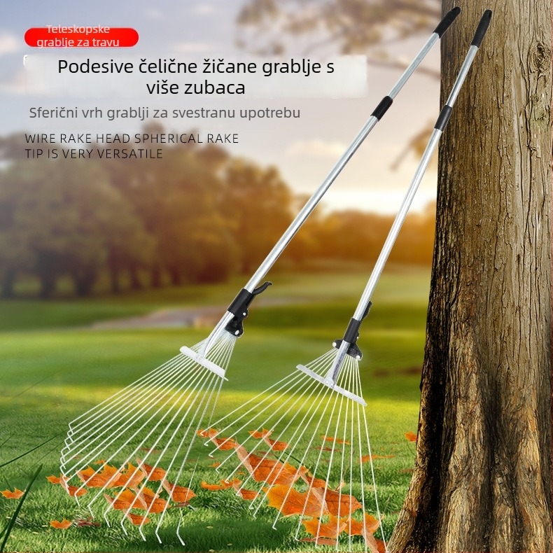 Hrable za lišće i travu s produžnim držačem i čeličnim zubima