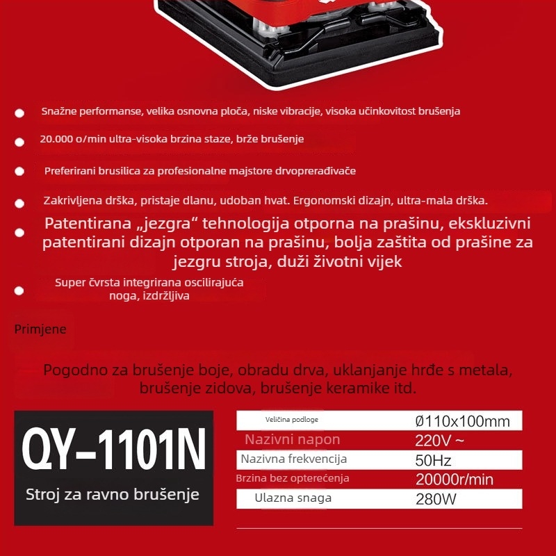 Quanyou 220V plošna tračna brusilica za namještaj, zidove i žbuku – alat za završnu obradu drveta