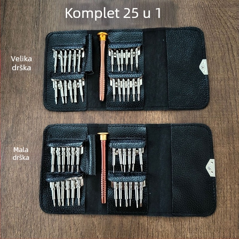 25-u-1 višenamjenski odvijač i set bitova u kožnom kućištu za popravak satova i mobitela