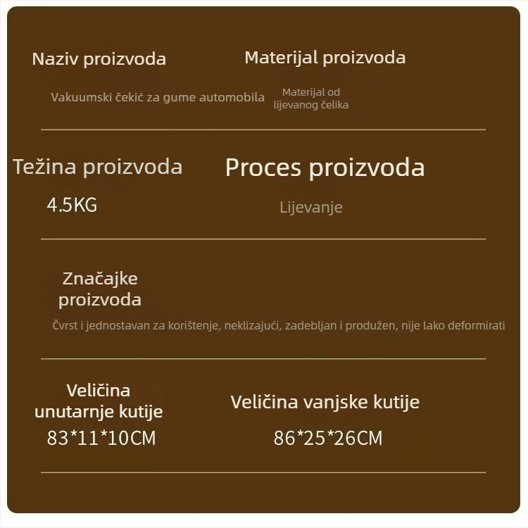 Vakuumski čekić za gume – teški automobilski alat za demontažu guma