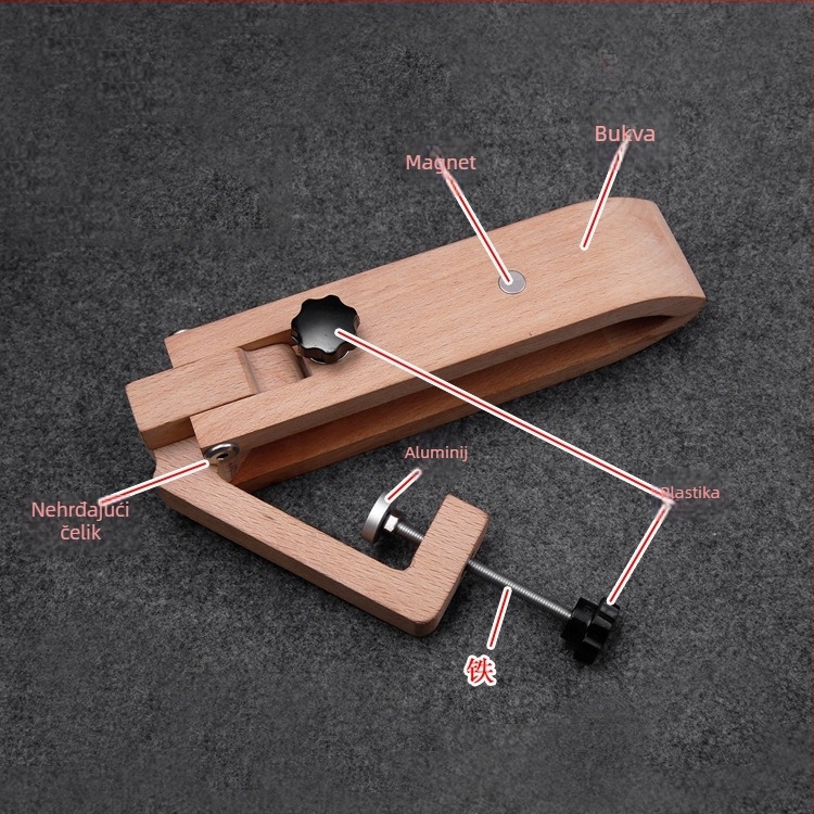 Kožni DIY alati: Mini okvir s klipom od bukovine za stolno korištenje, prilagodljiv i sklopiv