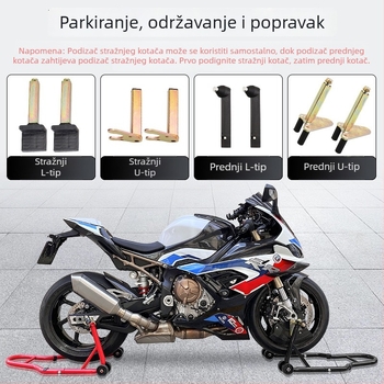 Okvir za dizanje motocikla s parkirnim držačem prednjeg i stražnjeg kotača te alati za održavanje lanca