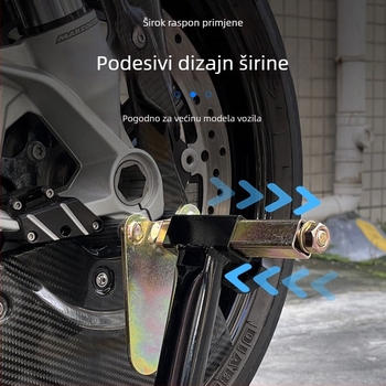 Okvir za dizanje motocikla s parkirnim držačem prednjeg i stražnjeg kotača te alati za održavanje lanca