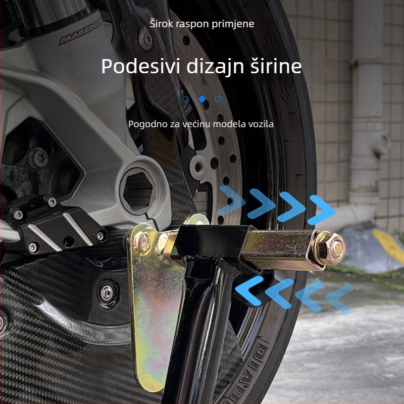 Okvir za dizanje motocikla s parkirnim držačem prednjeg i stražnjeg kotača te alati za održavanje lanca