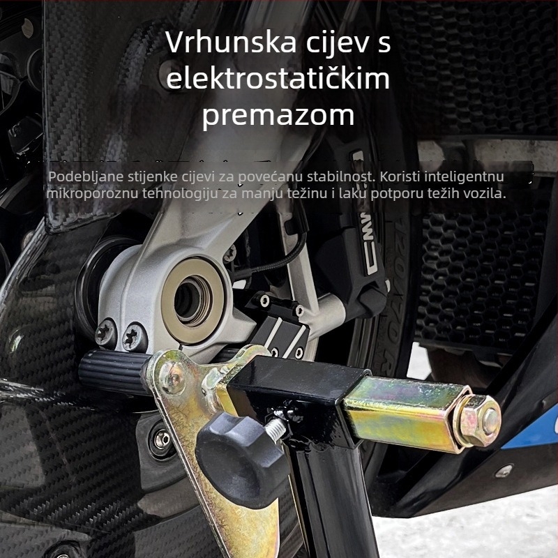 Okvir za dizanje motocikla s parkirnim držačem prednjeg i stražnjeg kotača te alati za održavanje lanca