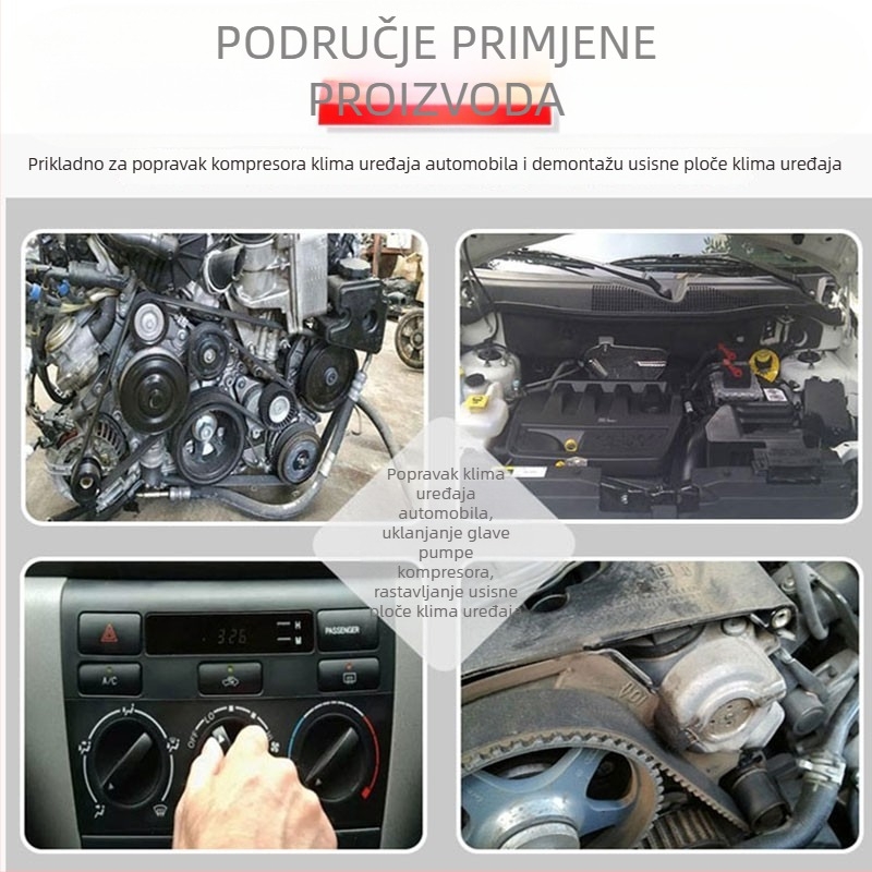 Alat za demontažu glave pumpe kompresora automobilskog klima uređaja i rastavljanje pločice spojke