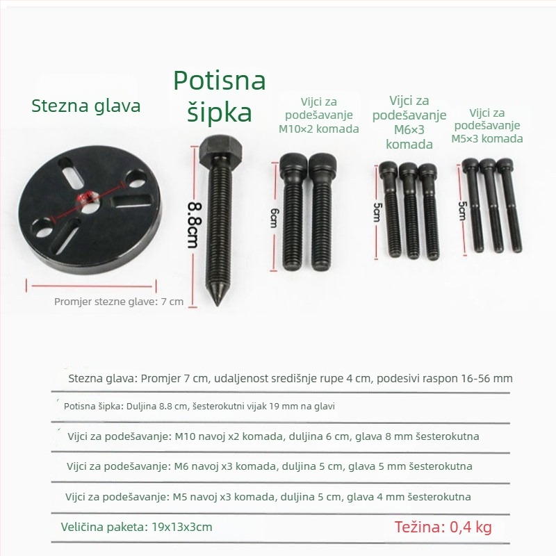 Alat za demontažu glave pumpe kompresora automobilskog klima uređaja i rastavljanje pločice spojke