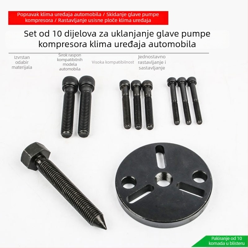 Alat za demontažu glave pumpe kompresora automobilskog klima uređaja i rastavljanje pločice spojke