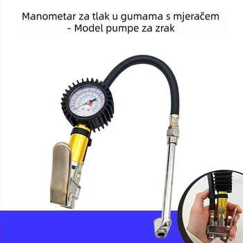 Pištolj za napuhavanje guma za automobile i motocikle, s manometrom, tlak 0-220 PSI, duljina 510 mm, metalna konstrukcija, napuhuje i otpušta