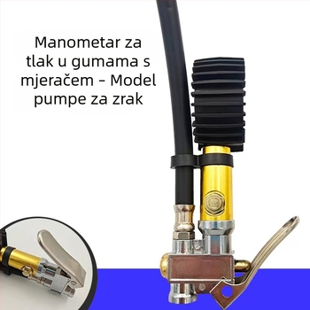 Pištolj za napuhavanje guma za automobile i motocikle, s manometrom, tlak 0-220 PSI, duljina 510 mm, metalna konstrukcija, napuhuje i otpušta