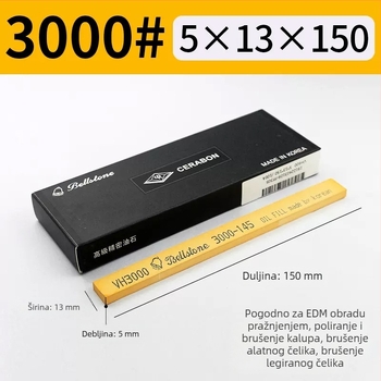 Oilstone za poliranje metala, dimenzije 5×13×150 mm, žuti Bellstone VH tip, aluminijski abraziv, zrnatost 150–3000 mesh