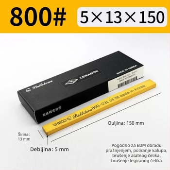 Oilstone za poliranje metala, dimenzije 5×13×150 mm, žuti Bellstone VH tip, aluminijski abraziv, zrnatost 150–3000 mesh
