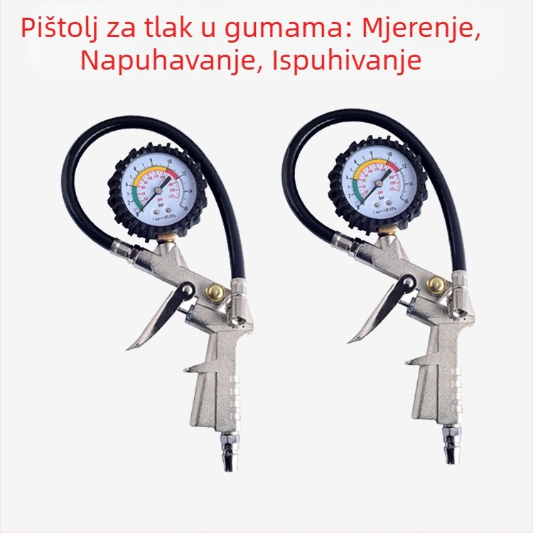 Pistolj za tlak u gumama s manometrom i mlaznicom za napuhivanje