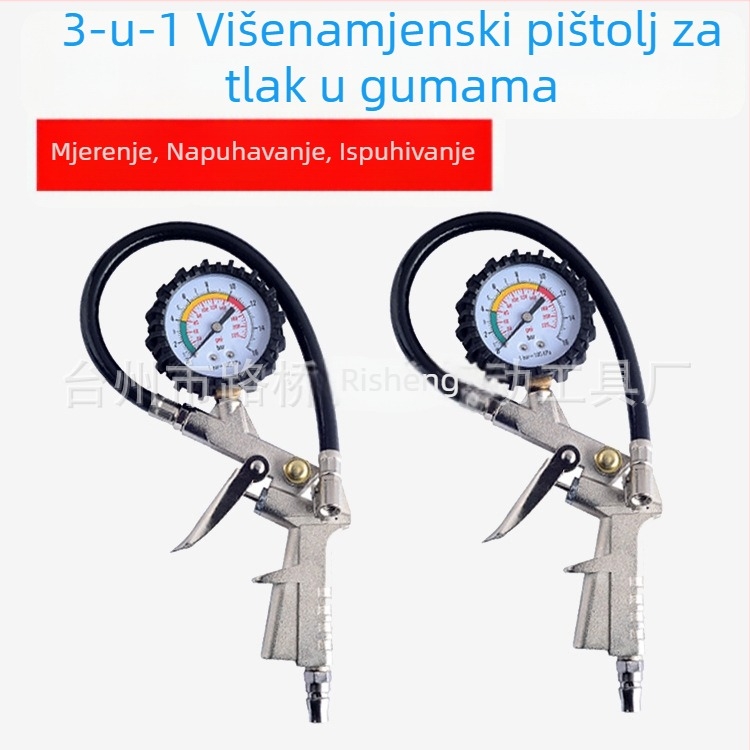 Pistolj za tlak u gumama s manometrom i mlaznicom za napuhivanje
