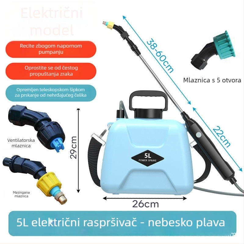Bežični električni raspršivač za kućni vrt — visokotlačni pištolj za prskanje s litijskom baterijom, nošenje preko ramena