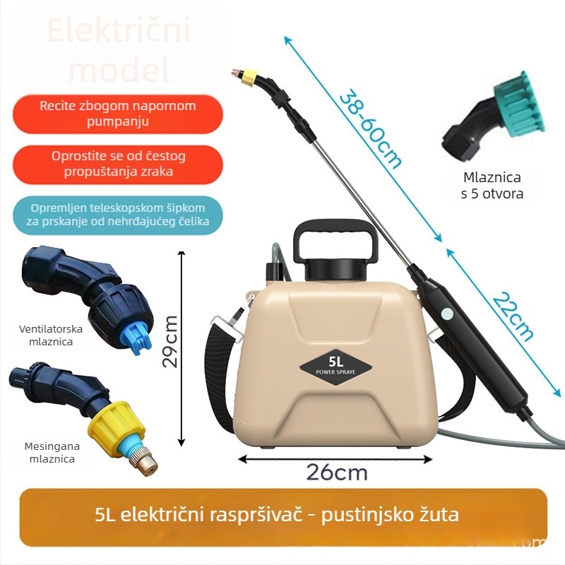 Bežični električni raspršivač za kućni vrt — visokotlačni pištolj za prskanje s litijskom baterijom, nošenje preko ramena