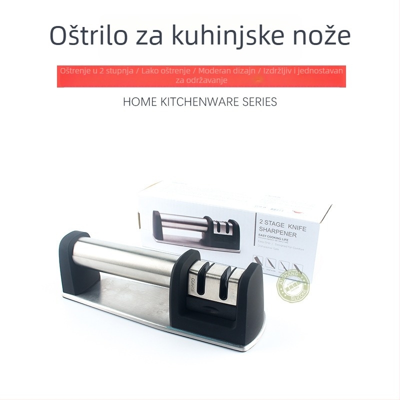 Oštrač nože od nehrđajućeg čelika za kućnu upotrebu, dvostupanjski ručni oštrač, kuhinjski alat