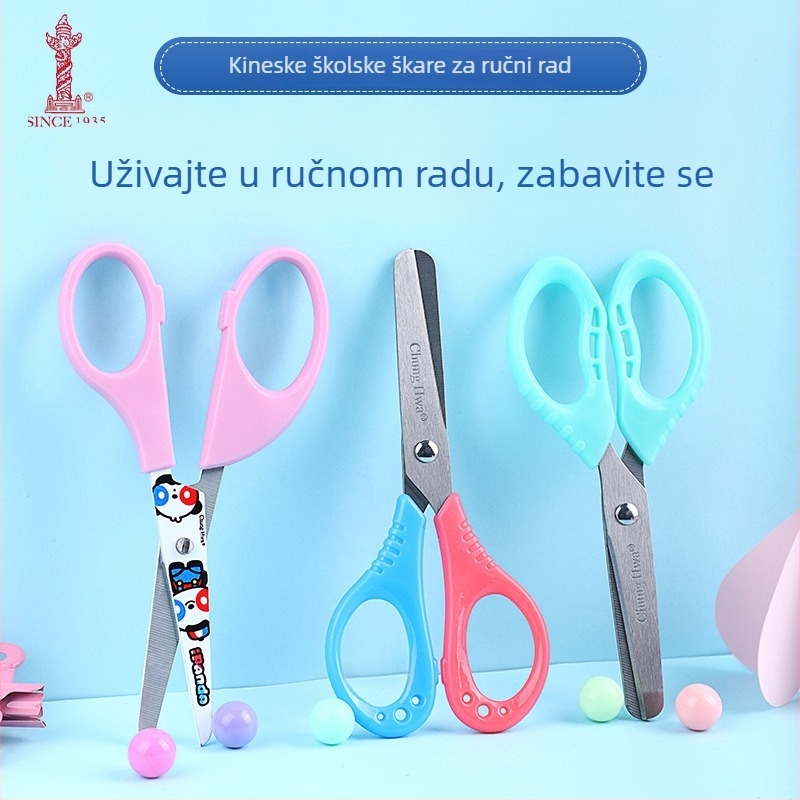 Dječje škare za izradu s okruglim vrhom, plastične ručke, sigurnosne oštrice od nehrđajućeg čelika