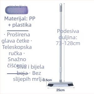 Izvlačna višenamjenska četka za pod s dugom drškom i čvrstim vlaknima, pogodna za čišćenje spojeva zidova i pločica