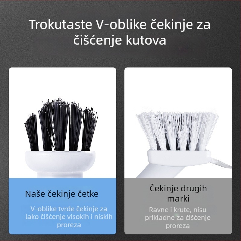 Izvlačna višenamjenska četka za pod s dugom drškom i čvrstim vlaknima, pogodna za čišćenje spojeva zidova i pločica