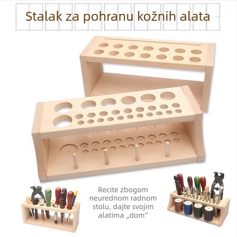 Drveni stalak za alate od bukvog drveta — ručno izrađen DIY organizator s više rupa