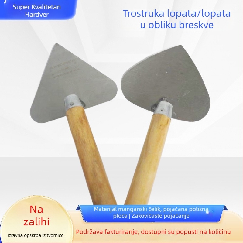 Trokutasti skraper s glavom u obliku breskve, debeli mangan čelik, višenamjenski skraper za malter