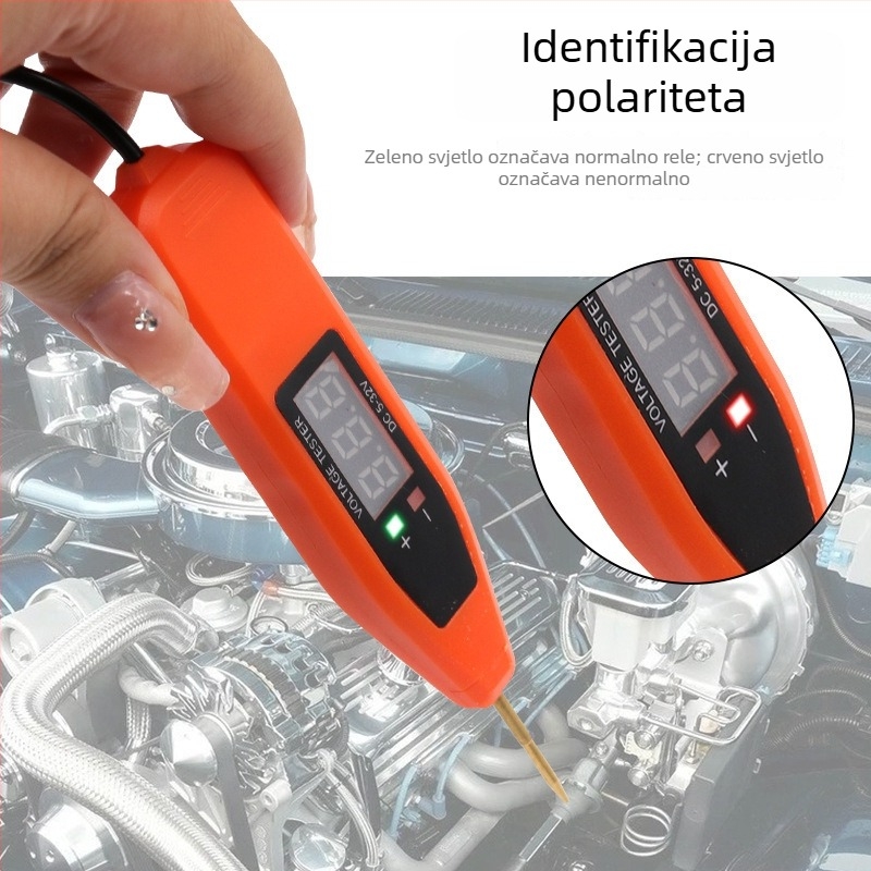 Digitalni tester napona za automobil s LCD zaslonom, 5–32V, dijagnostika kvarova u električnom krugu, relej i baterija