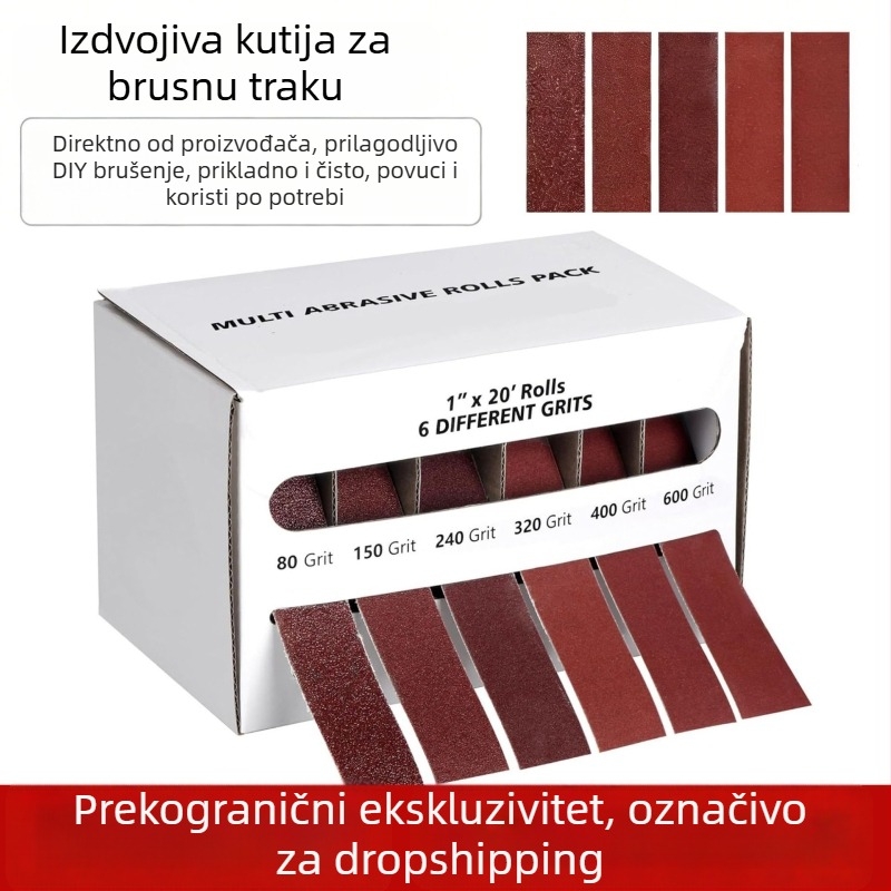 Trake šmirgle s aluminijevim oksidom, u kutiji, širina 1 inč (25 mm), duljina 6 m