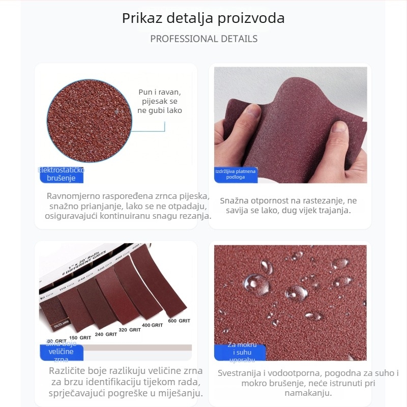Trake šmirgle s aluminijevim oksidom, u kutiji, širina 1 inč (25 mm), duljina 6 m