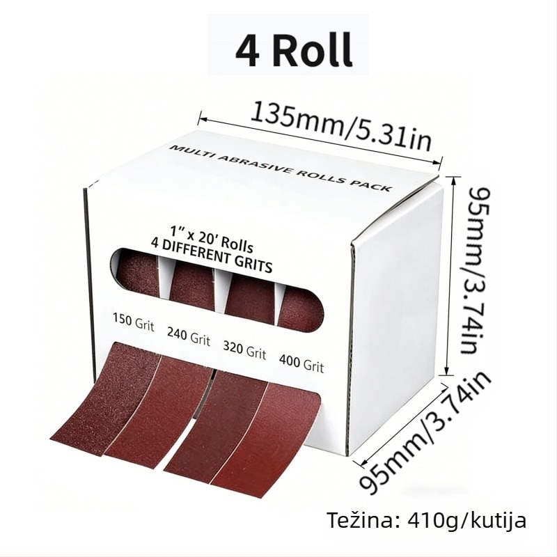 Trake šmirgle s aluminijevim oksidom, u kutiji, širina 1 inč (25 mm), duljina 6 m