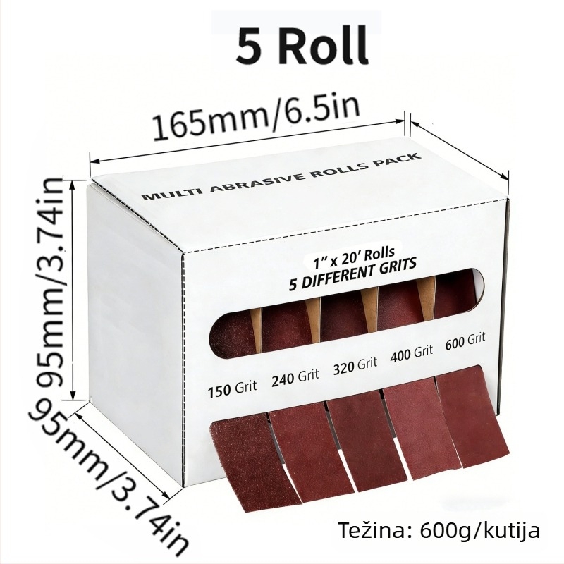 Trake šmirgle s aluminijevim oksidom, u kutiji, širina 1 inč (25 mm), duljina 6 m