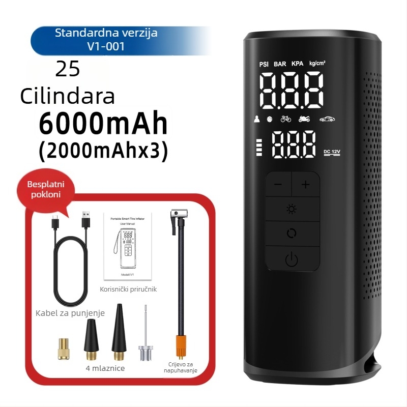 Prijenosna bežična električna pumpa za automobile, s 25 cilindara i baterijom od 6000 mAh