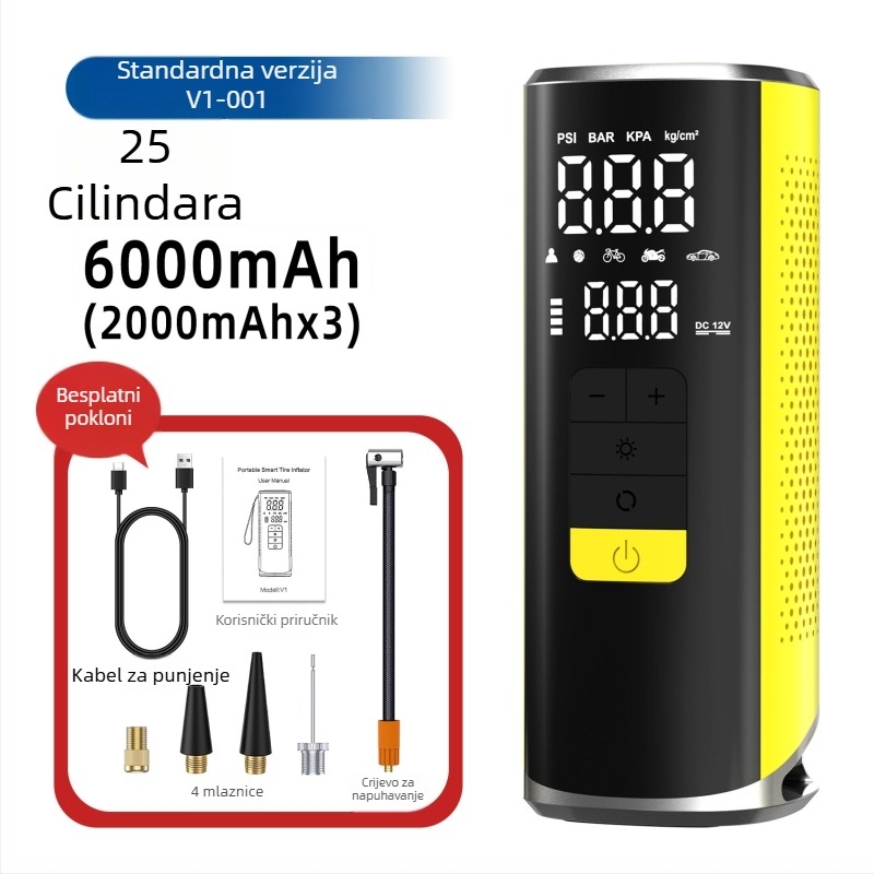 Prijenosna bežična električna pumpa za automobile, s 25 cilindara i baterijom od 6000 mAh
