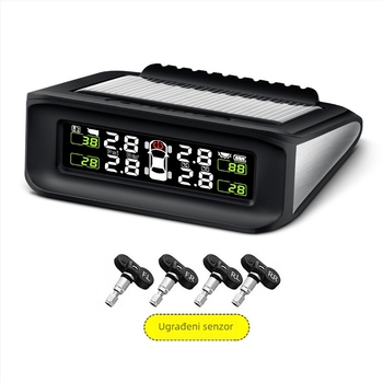 Prilagođeni TPMS za automobil s ugrađenim i vanjskim solarnim senzorima te ugrađenim pametnim monitorom