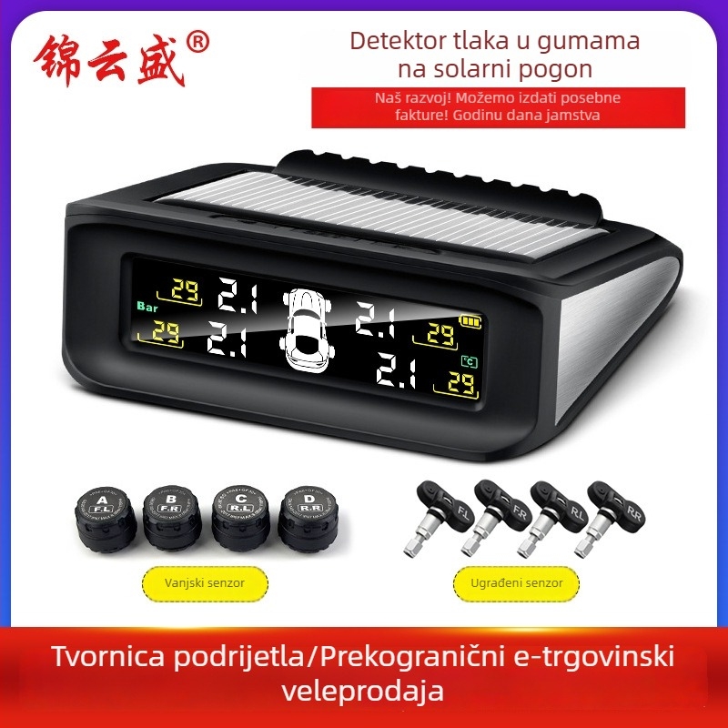 Prilagođeni TPMS za automobil s ugrađenim i vanjskim solarnim senzorima te ugrađenim pametnim monitorom