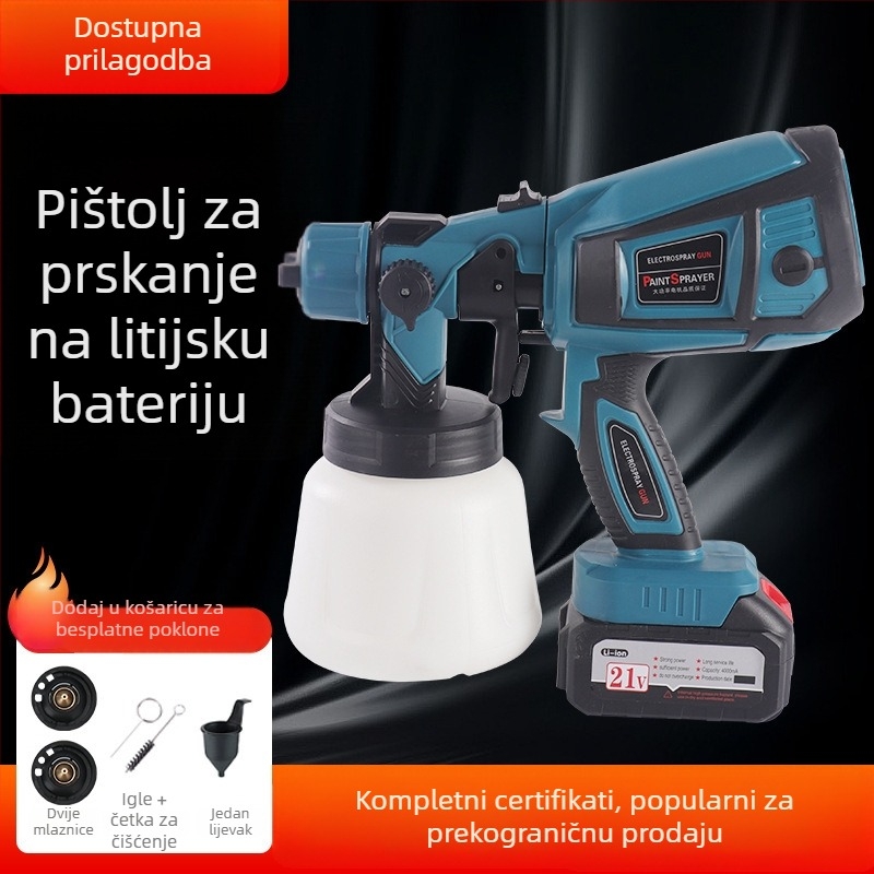 Litij–ionski električni sprej za boju, visokotlačni, prenosivi za latex boju — za interijere i eksterijere, plafone, zidove i drvo.