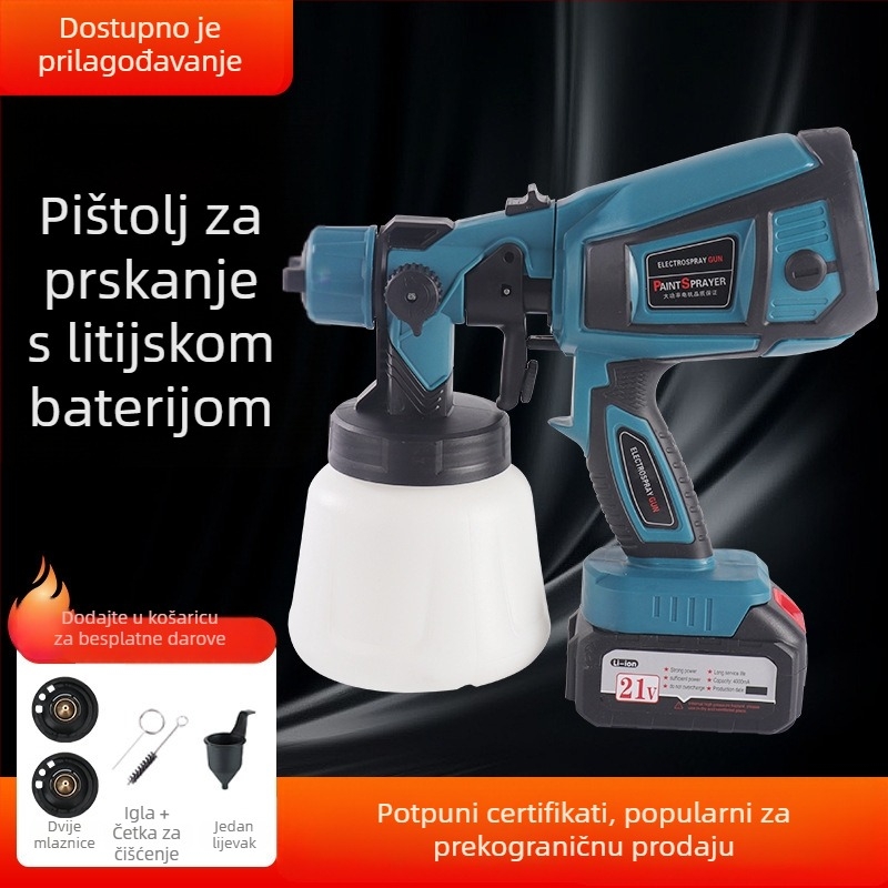 Litij–ionski električni sprej za boju, visokotlačni, prenosivi za latex boju — za interijere i eksterijere, plafone, zidove i drvo.