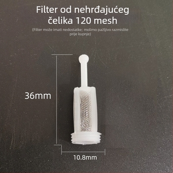 Filter za pištolj za prskanje s 120-mrežnim filtrom za gornji spremnik, nehrđajući čelik, ugrađeni lijevak za boju, kompatibilan SATA/DAVIS